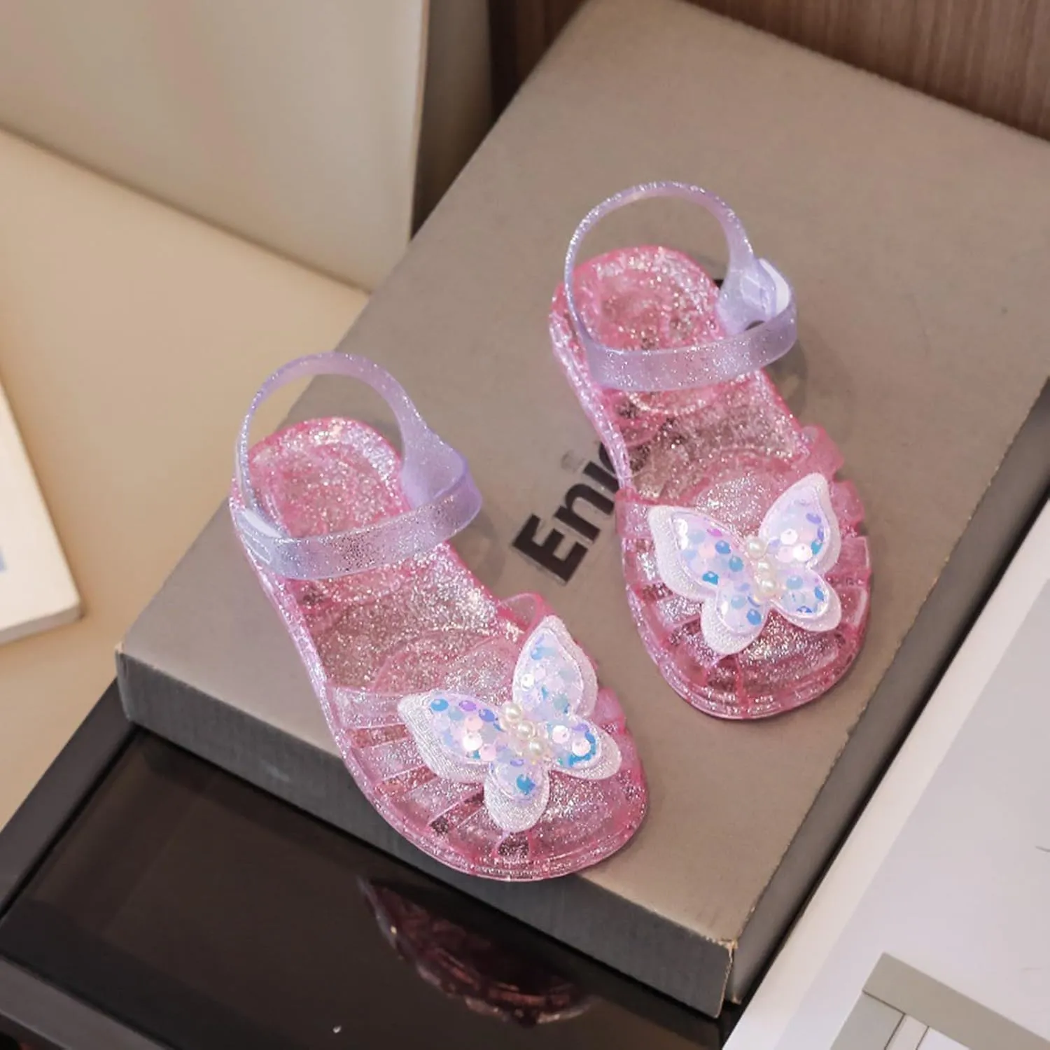 Girl's Baby Toddler Sandals Sandals For Girls Kids Toddler Dress Up Flat Sequins Butterfly Mary Jane Shoes Summer Casual Sandal Children's Adjustable Back Strap Water Sandal