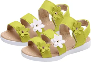 Girls Kids Foam Leather Sandals Multi Strap Flat Flower Wide Shoes Baby Toddler Summer Light Breathable Beach Water Shoes