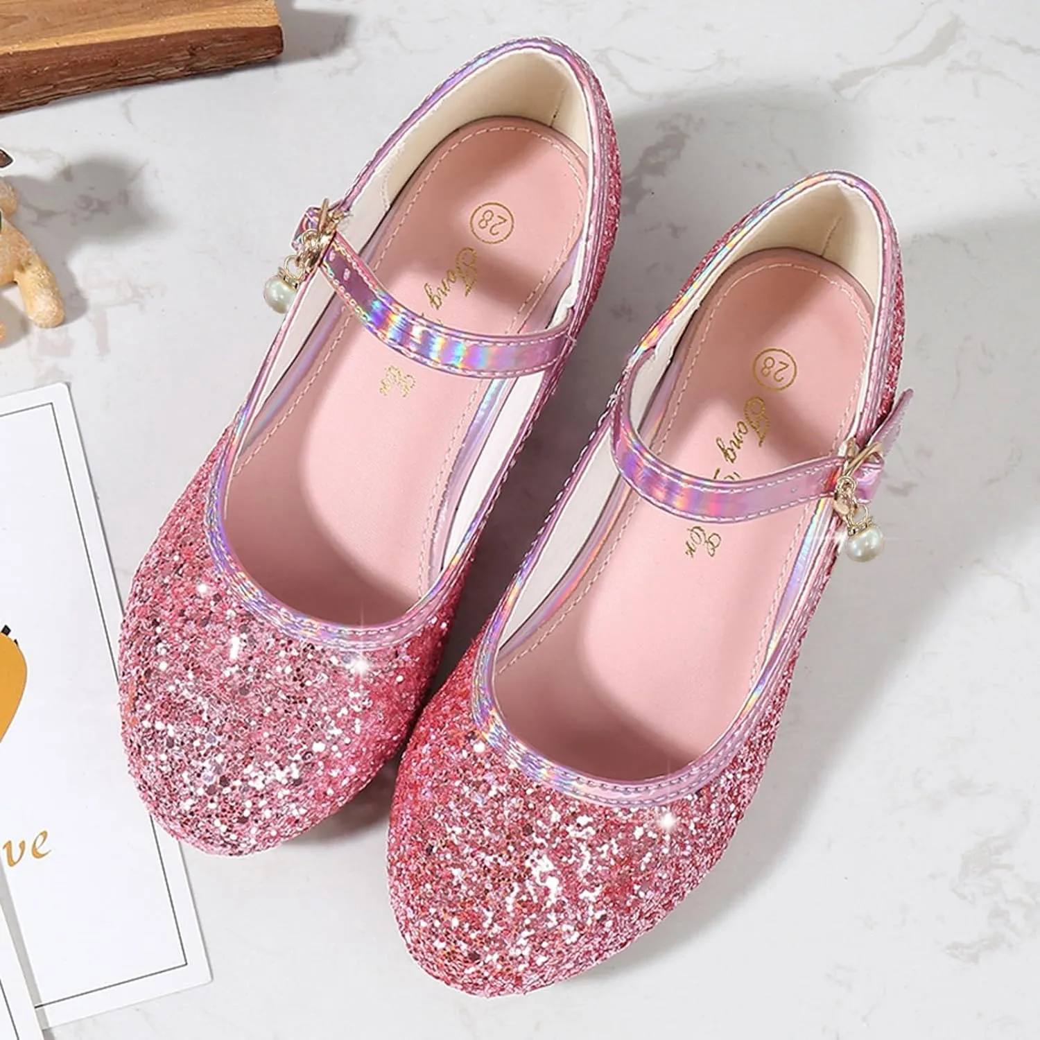 Girls Kids Gold Glitter Dress Dance Shoes High Heels Sandals Light Breathable Baby Rubber Sole Non Slip Shoes