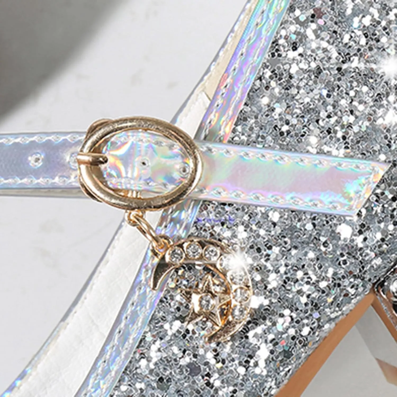Girls Kids Gold Glitter Dress Dance Shoes High Heels Sandals Light Breathable Baby Rubber Sole Non Slip Shoes