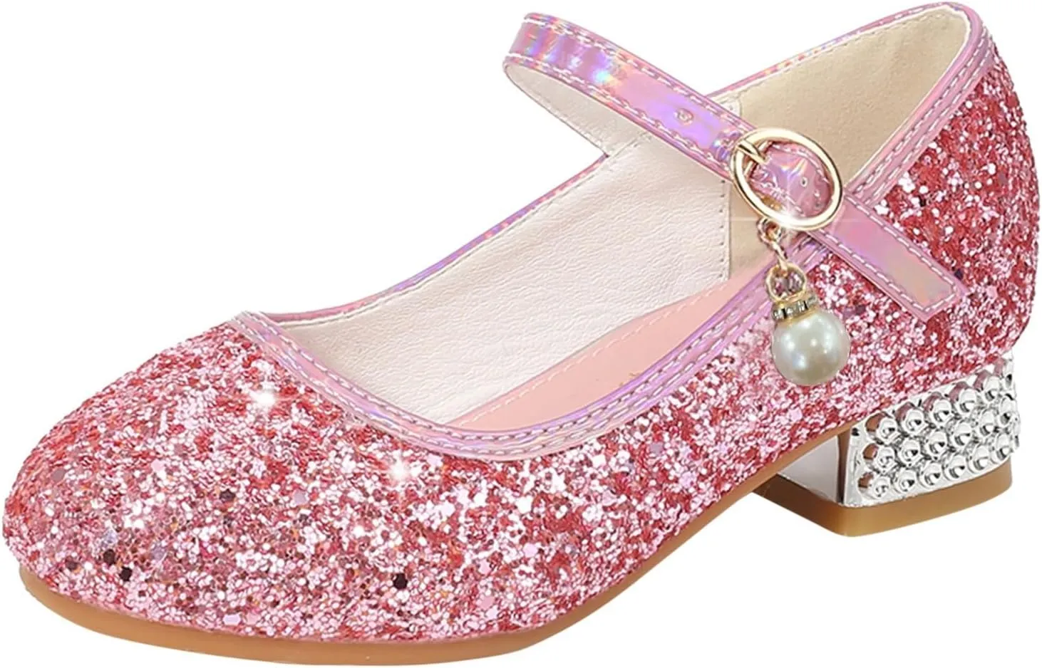 Girls Kids Gold Glitter Dress Dance Shoes High Heels Sandals Light Breathable Baby Rubber Sole Non Slip Shoes
