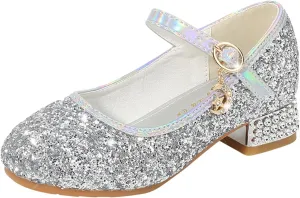 Girls Kids Gold Glitter Dress Dance Shoes High Heels Sandals Light Breathable Baby Rubber Sole Non Slip Shoes