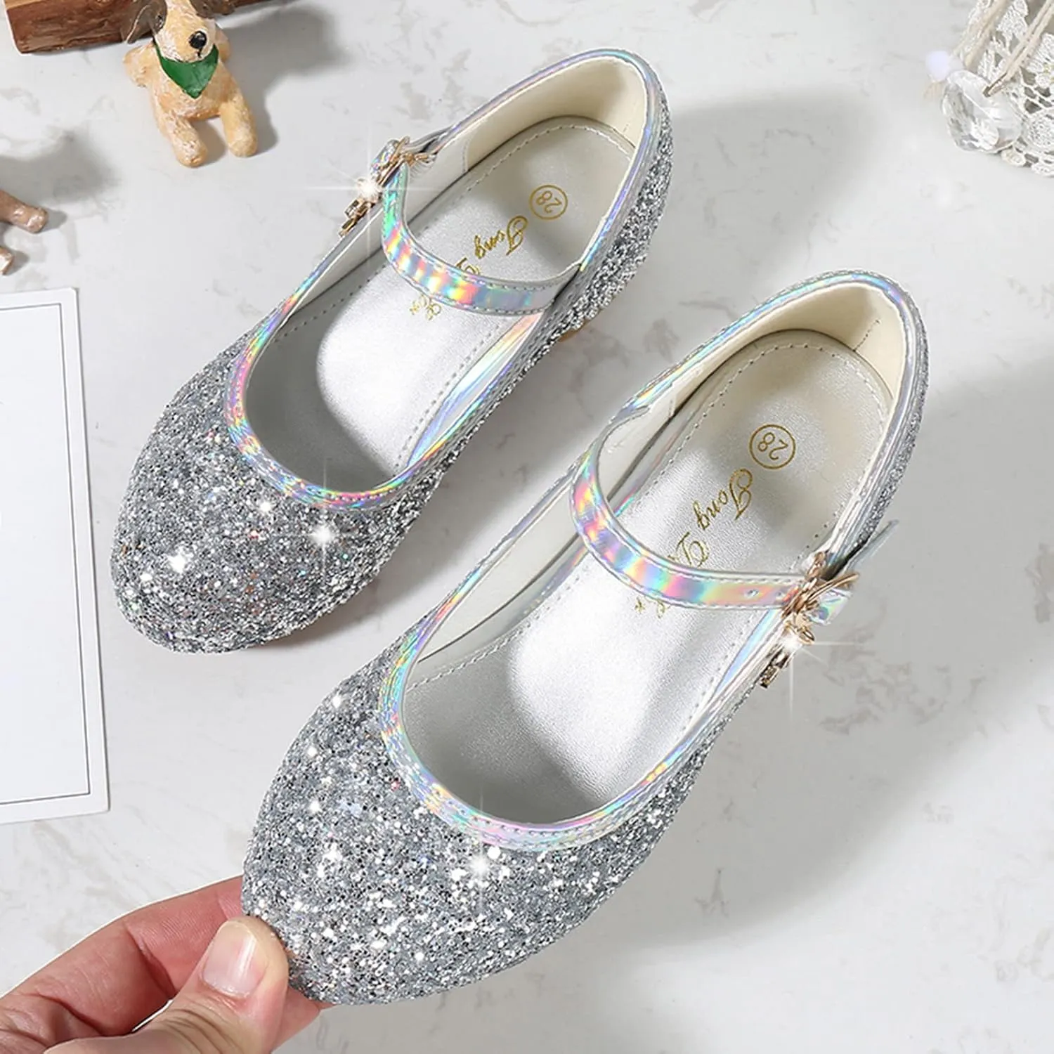 Girls Kids Gold Glitter Dress Dance Shoes High Heels Sandals Light Breathable Baby Rubber Sole Non Slip Shoes