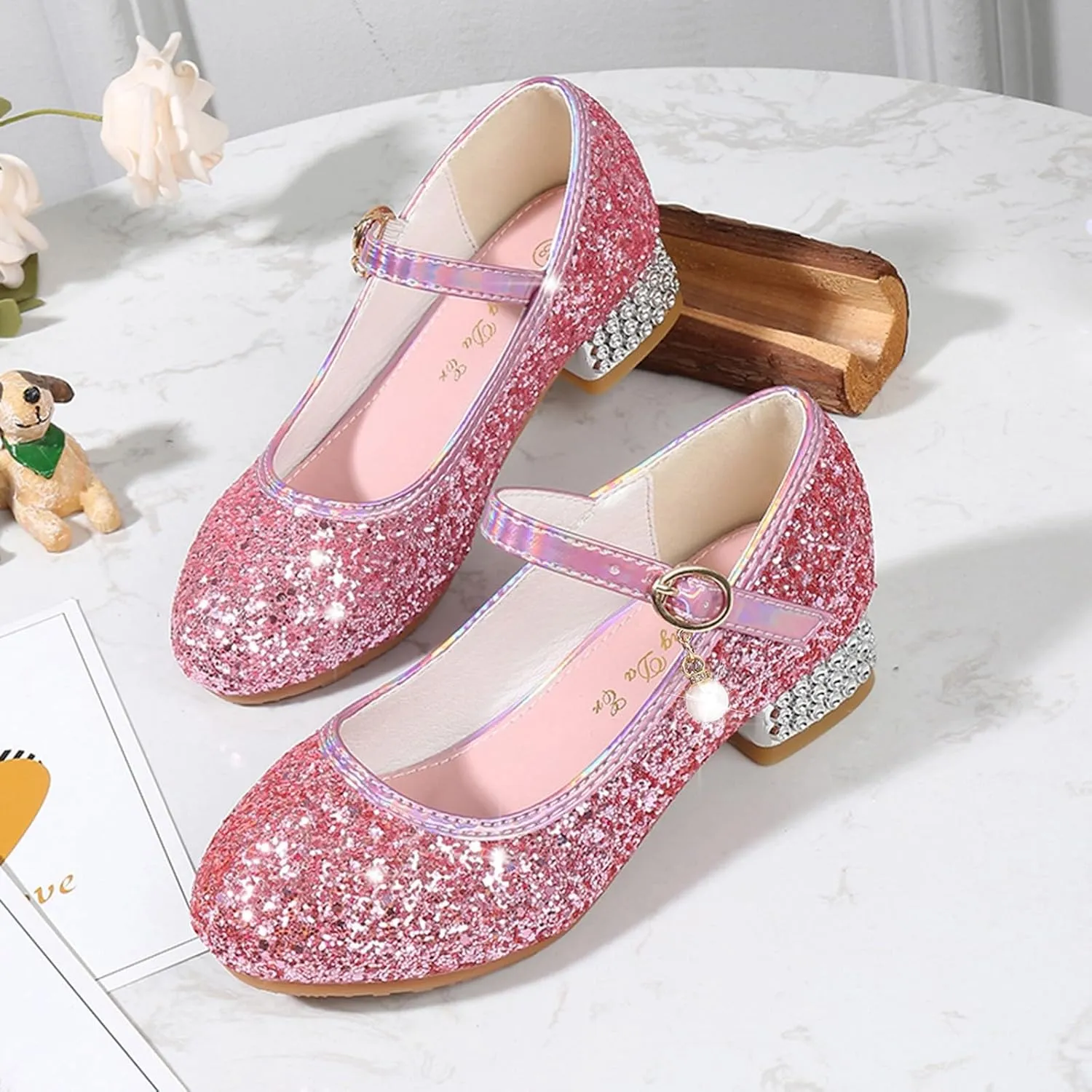 Girls Kids Gold Glitter Dress Dance Shoes High Heels Sandals Light Breathable Baby Rubber Sole Non Slip Shoes