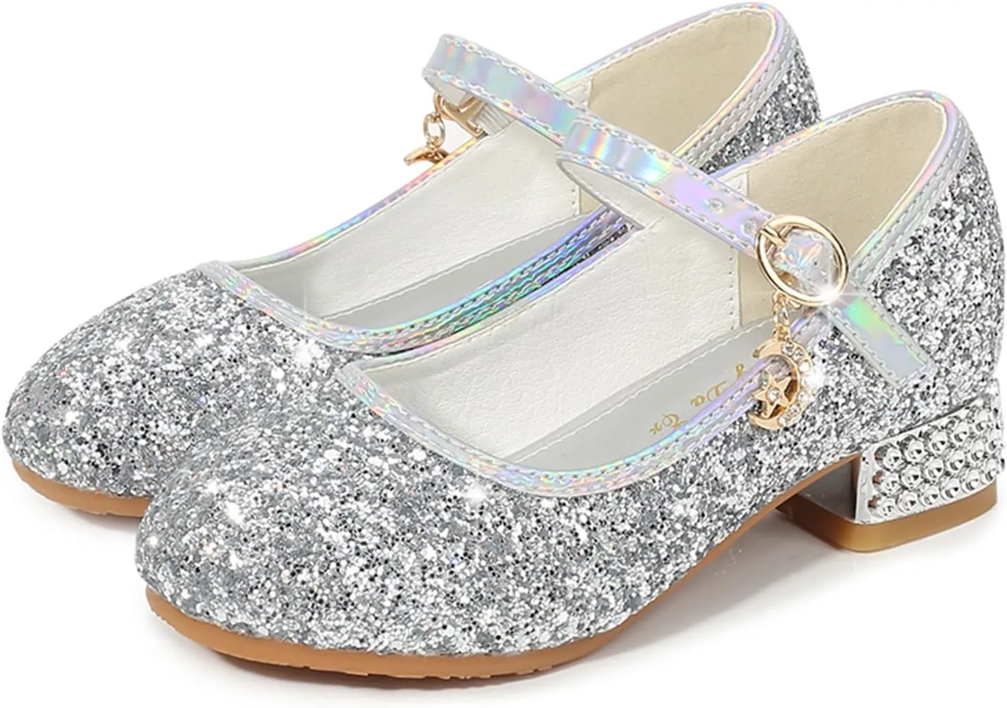 Girls Kids Gold Glitter Dress Dance Shoes High Heels Sandals Light Breathable Baby Rubber Sole Non Slip Shoes