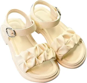 Girls Sandals Open Air Pleated Design Princess Shoes Dress Flat Shoes Casual Fashion for Little Child Baby Shoes Size 5 (Beige, 3 Big Kids)