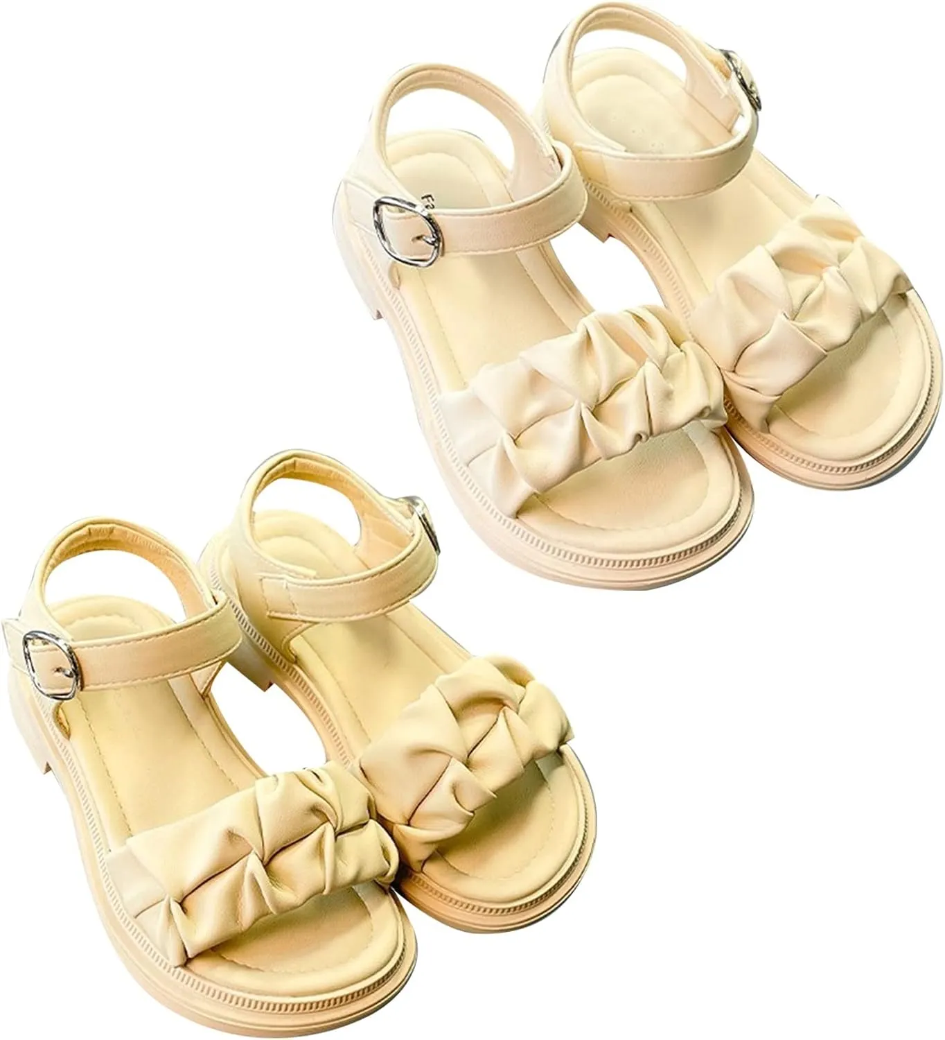 Girls Sandals Open Air Pleated Design Princess Shoes Dress Flat Shoes Casual Fashion for Little Child Baby Shoes Size 5 (Beige, 3 Big Kids)