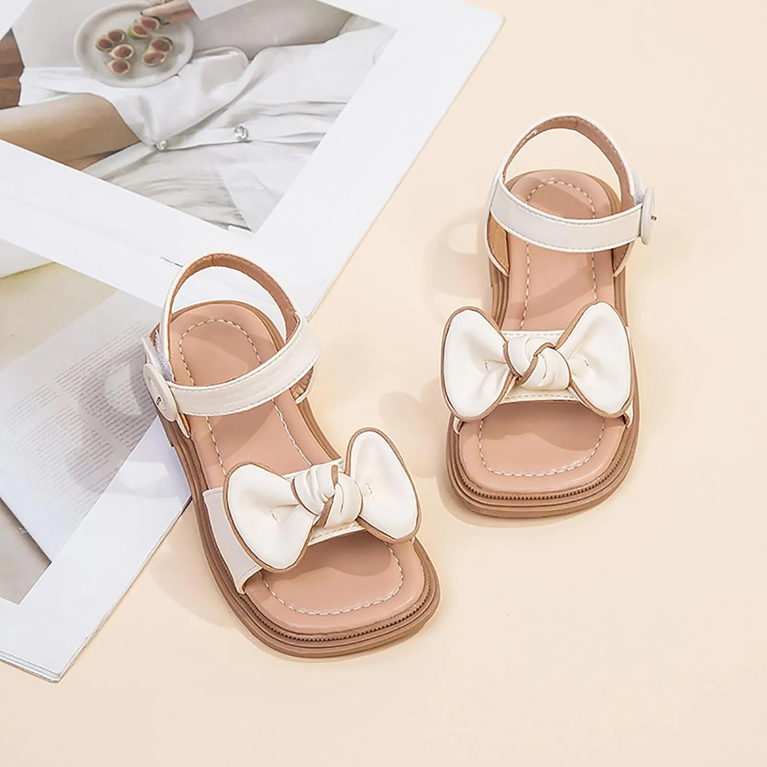 Girls Sandals Open Toe Cute Bow Princess Girls Flats Solid Color Summer Dress Shoes Sandals For Little Kid/Big Kid