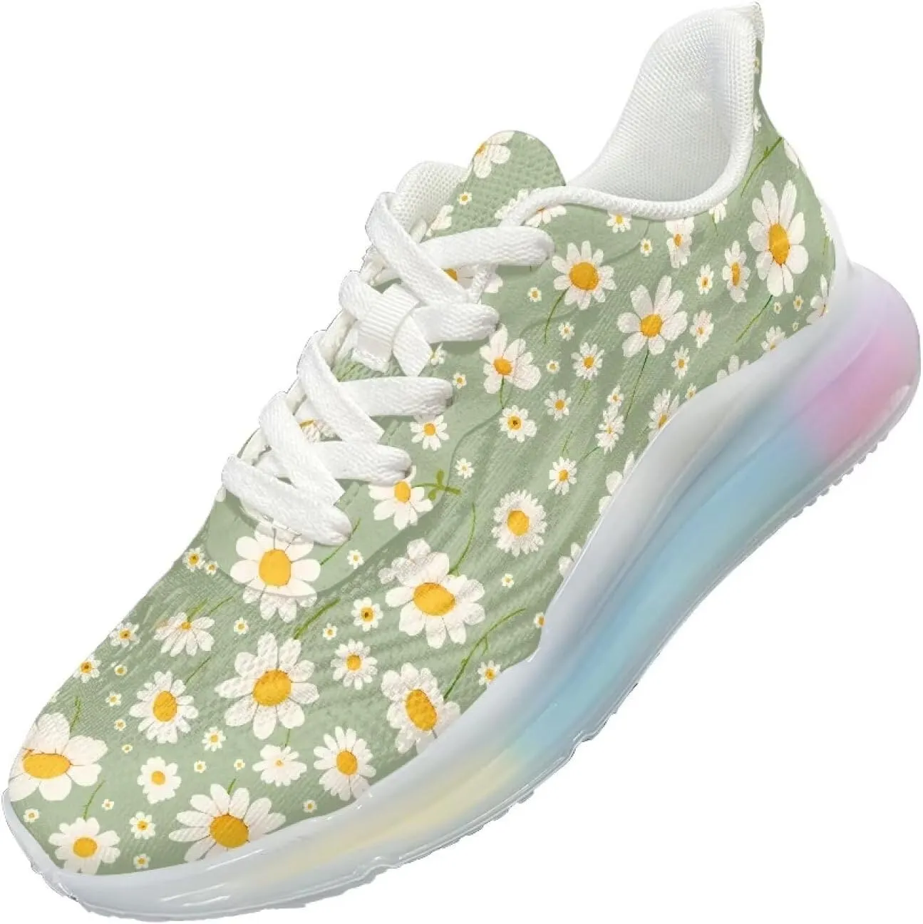 GOSTONG Womens Walking Shoes Elastic Lace Up Running Sneakers Air Cushion Soft Non Slip Sneakers for Outdoor Athletic US 6-11
