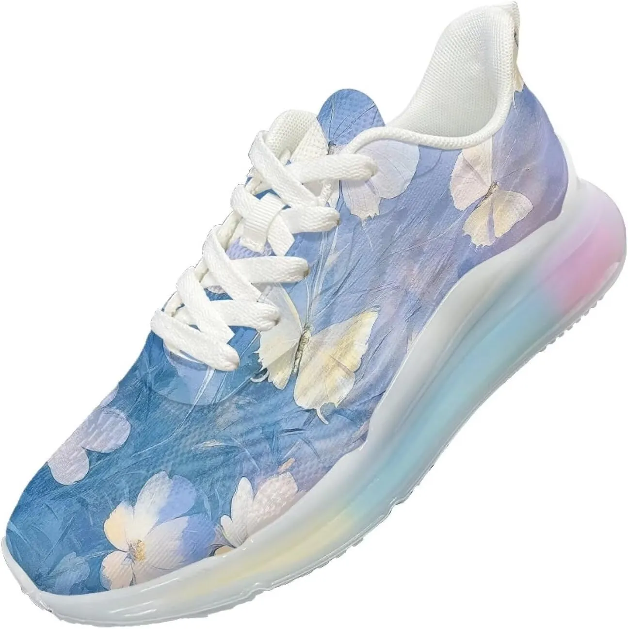 GOSTONG Womens Walking Shoes Elastic Lace Up Running Sneakers Air Cushion Soft Non Slip Sneakers for Outdoor Athletic US 6-11