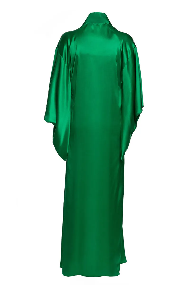 Green Pure Silk Front embroidery Urban Kimono