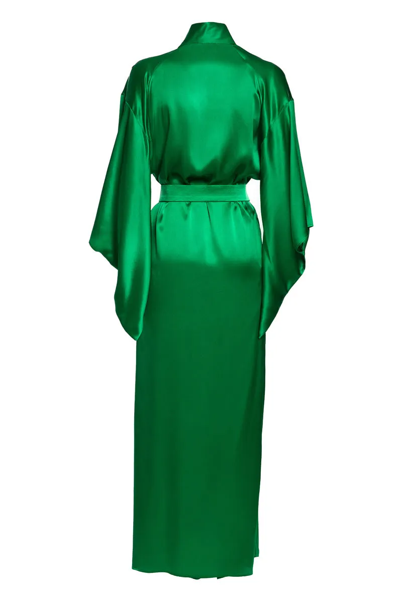 Green Pure Silk Front embroidery Urban Kimono