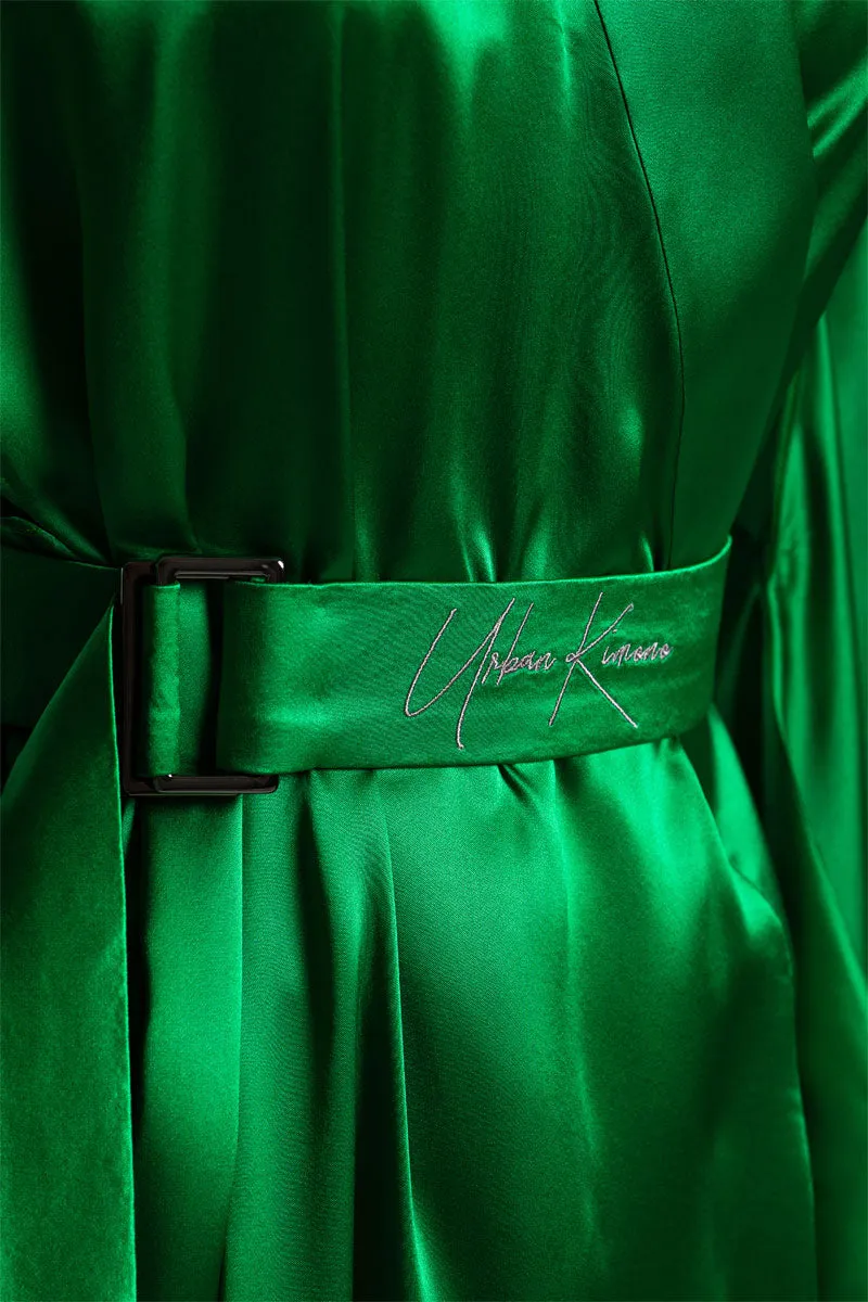 Green Pure Silk Front embroidery Urban Kimono