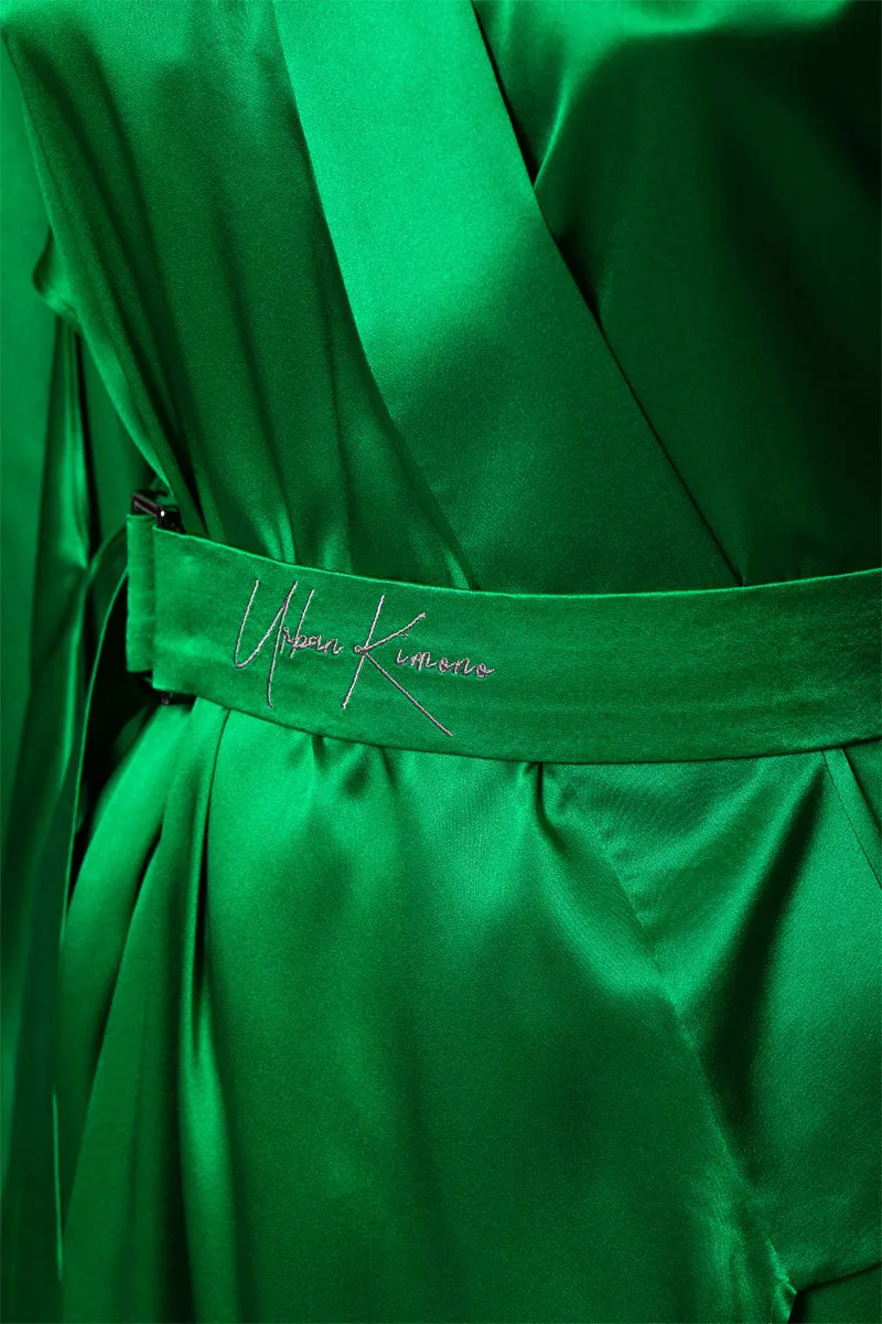 Green Pure Silk Front embroidery Urban Kimono