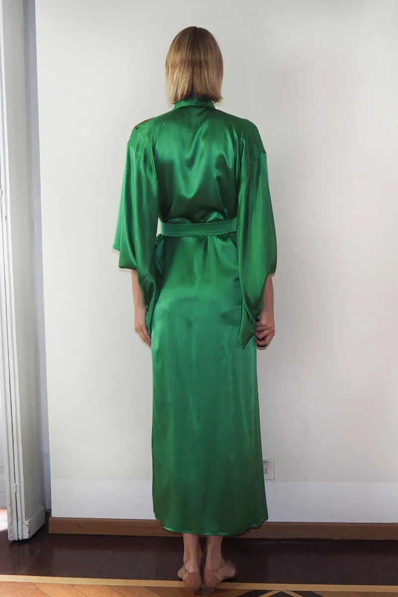 Green Pure Silk Front embroidery Urban Kimono
