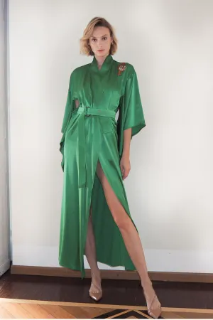 Green Pure Silk Front embroidery Urban Kimono