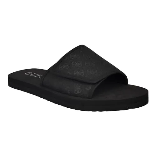 Guess Men's HARTZ Slide Sandal, Black Logo Multi 001, 8
