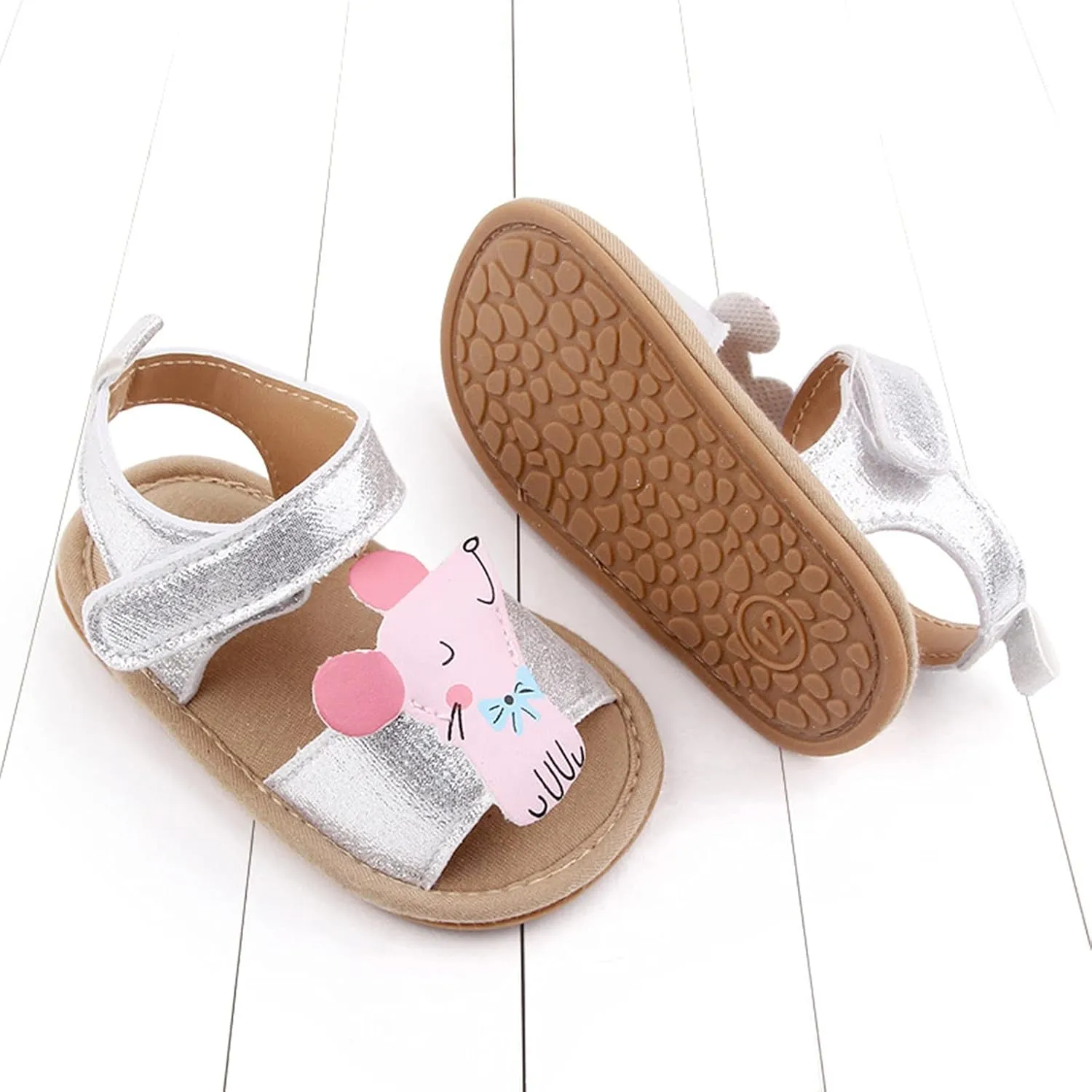 Kids Flat Wide Sandals Open Toe Cute Animal Pattern Non Slip Shoes Baby Girls Dress Beach Pool Rubber Sole Sandals Comfy