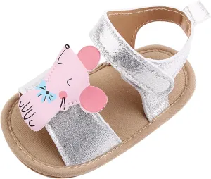 Kids Flat Wide Sandals Open Toe Cute Animal Pattern Non Slip Shoes Baby Girls Dress Beach Pool Rubber Sole Sandals Comfy