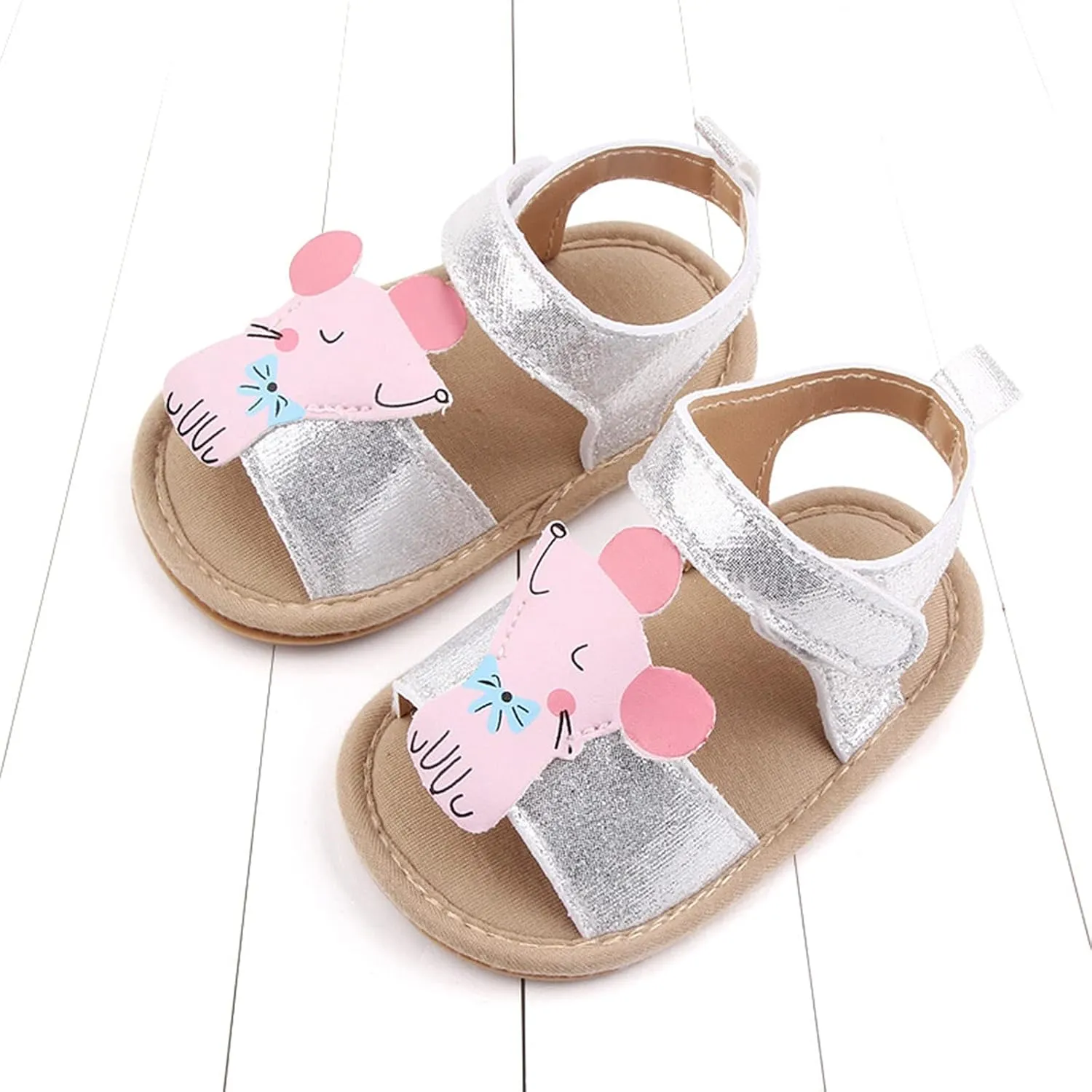 Kids Flat Wide Sandals Open Toe Cute Animal Pattern Non Slip Shoes Baby Girls Dress Beach Pool Rubber Sole Sandals Comfy