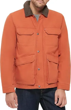 Levi's Mens Regular fit Field Jacket Coat Small Orange Solid Four Pocket Cotton
