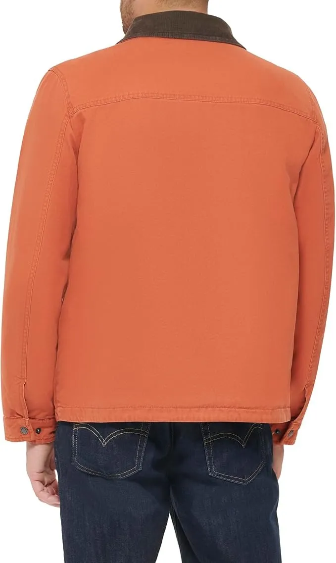 Levi's Mens Regular fit Field Jacket Coat Small Orange Solid Four Pocket Cotton