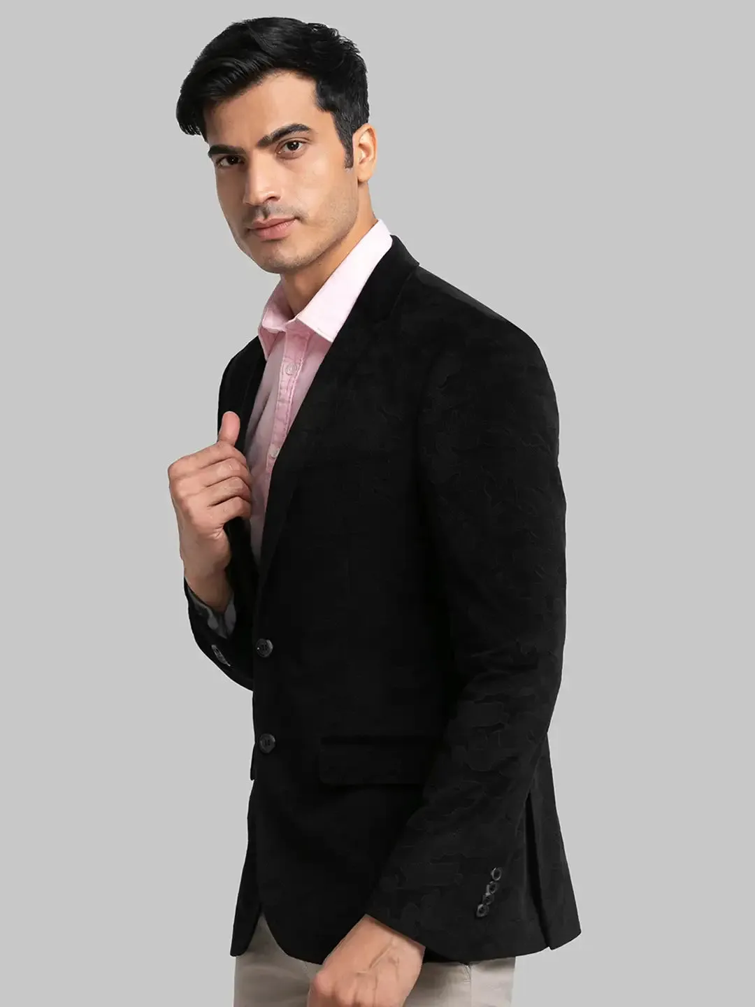 Men Black Urban Fit Print Terylene Jackets