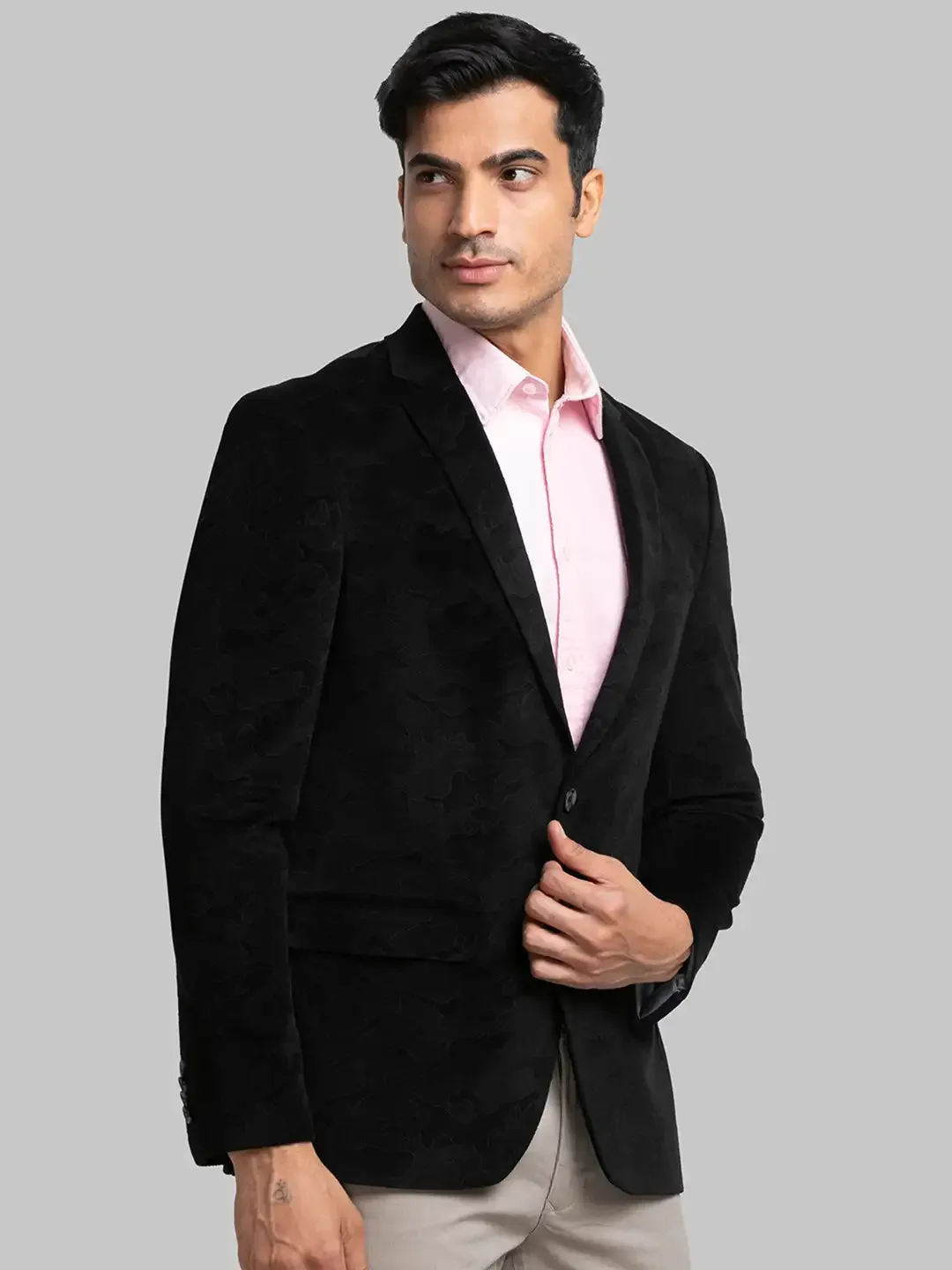 Men Black Urban Fit Print Terylene Jackets