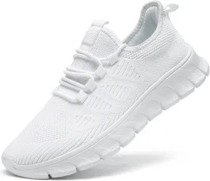 Men Tennis Shoes Running - Gym Sneakers Shoes Walking Workout Non Slip Athletic Slip on Breathable Mesh Comfortable Lightweight Casual Sports White 11