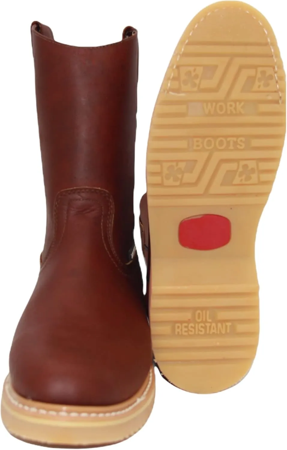 Men's 9" Pull-On Leather Soft Toe Work Boot Brown