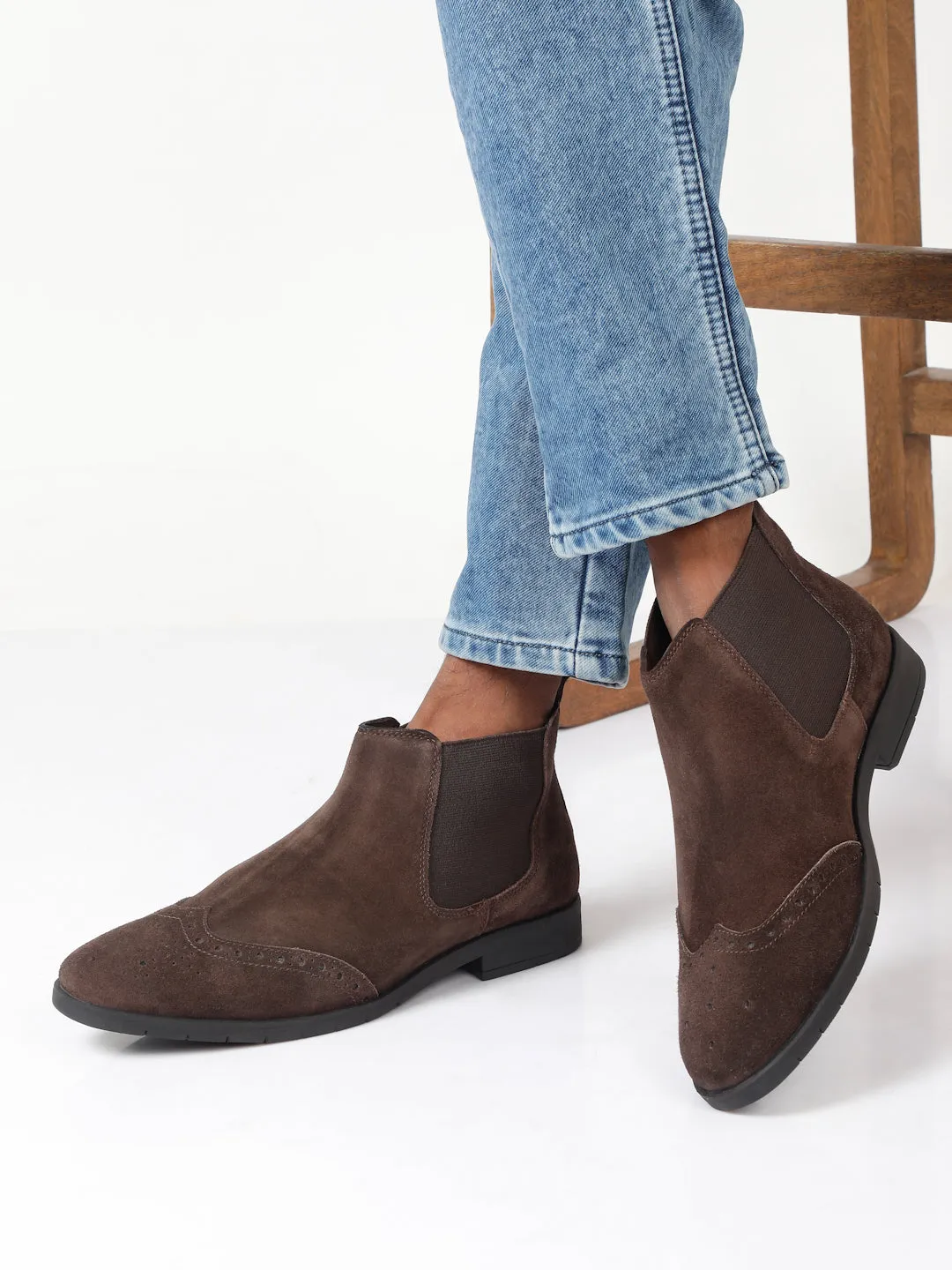 Men's Brown classy Suede Leather Mid-Top Chelsea Boots