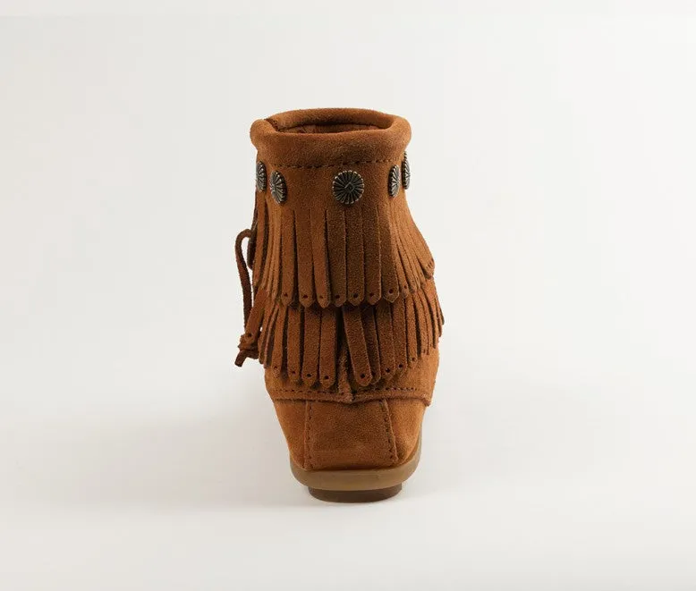 Minnetonka Women's Double Fringe Brown Side Zip Boot
