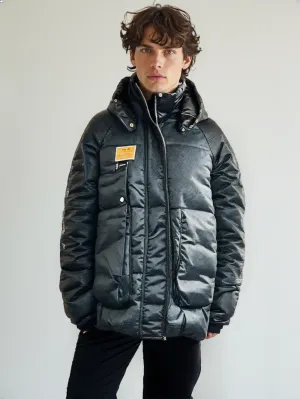 MPJ25002 Men's Textured Nylon Padded Jacket in Black with a Tan Badge