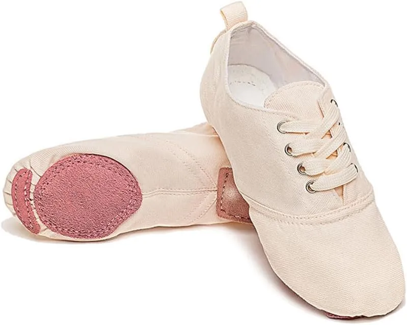 MSMAX Jazz Shoes for Women Girls Split Sole Canvas Ballet Dance Teaching Flats Nude 8.5 M US Women