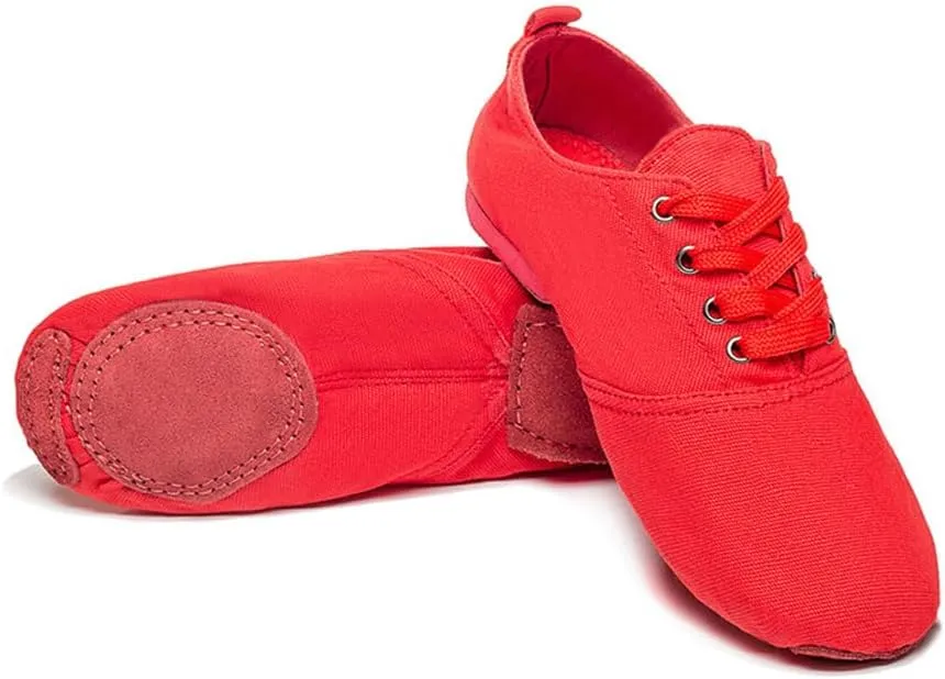 MSMAX Jazz Shoes for Women Girls Split Sole Canvas Ballet Dance Teaching Flats Red 10.5 M US Women