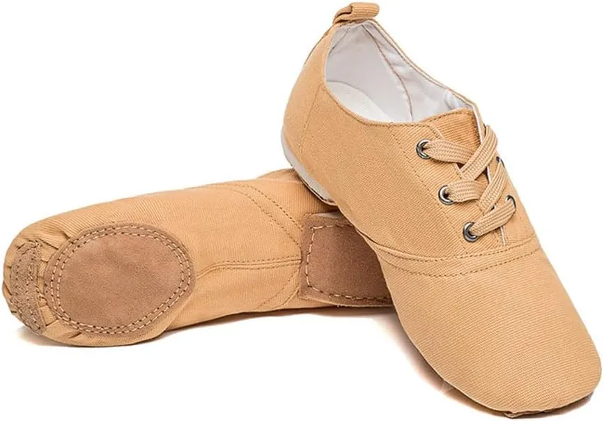MSMAX Jazz Shoes for Women Girls Split Sole Canvas Ballet Dance Teaching Flats Tan 10 M US Women