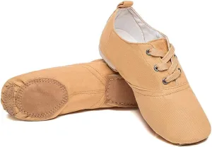 MSMAX Jazz Shoes for Women Girls Split Sole Canvas Ballet Dance Teaching Flats Tan 10 M US Women