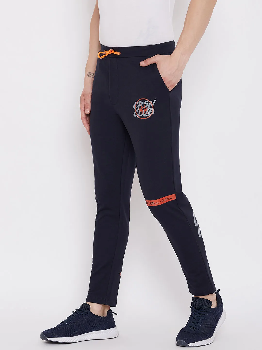 Navy Blue Printed Track Pants