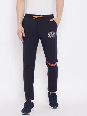 Navy Blue Printed Track Pants