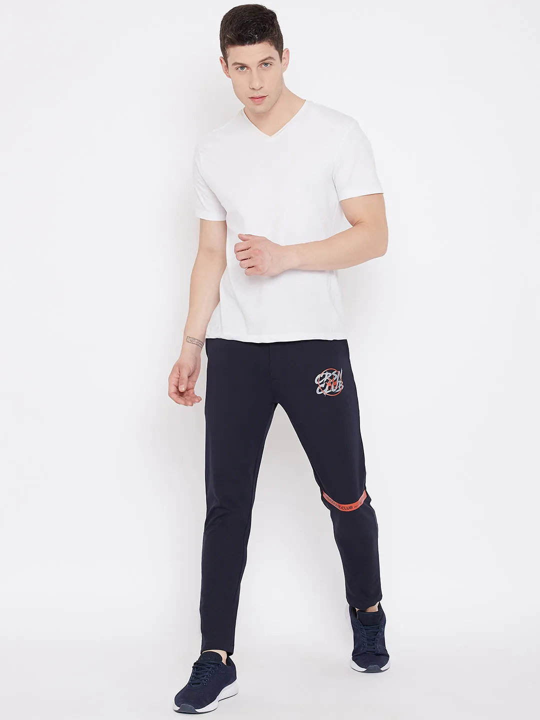 Navy Blue Printed Track Pants