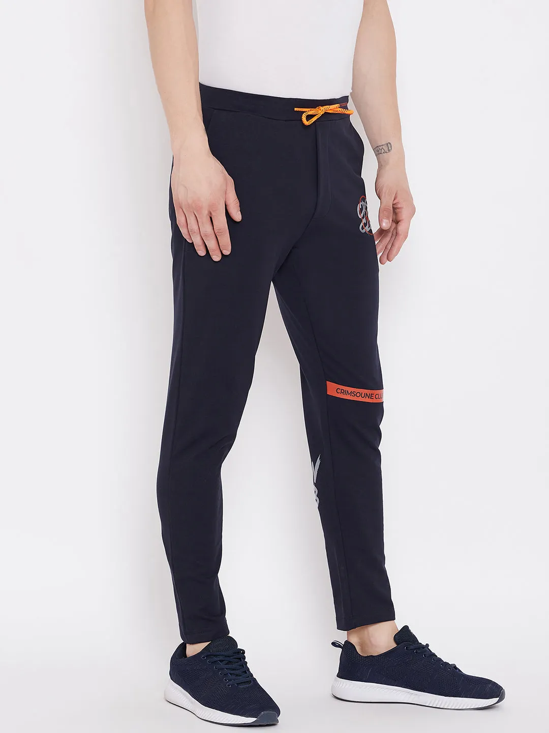 Navy Blue Printed Track Pants