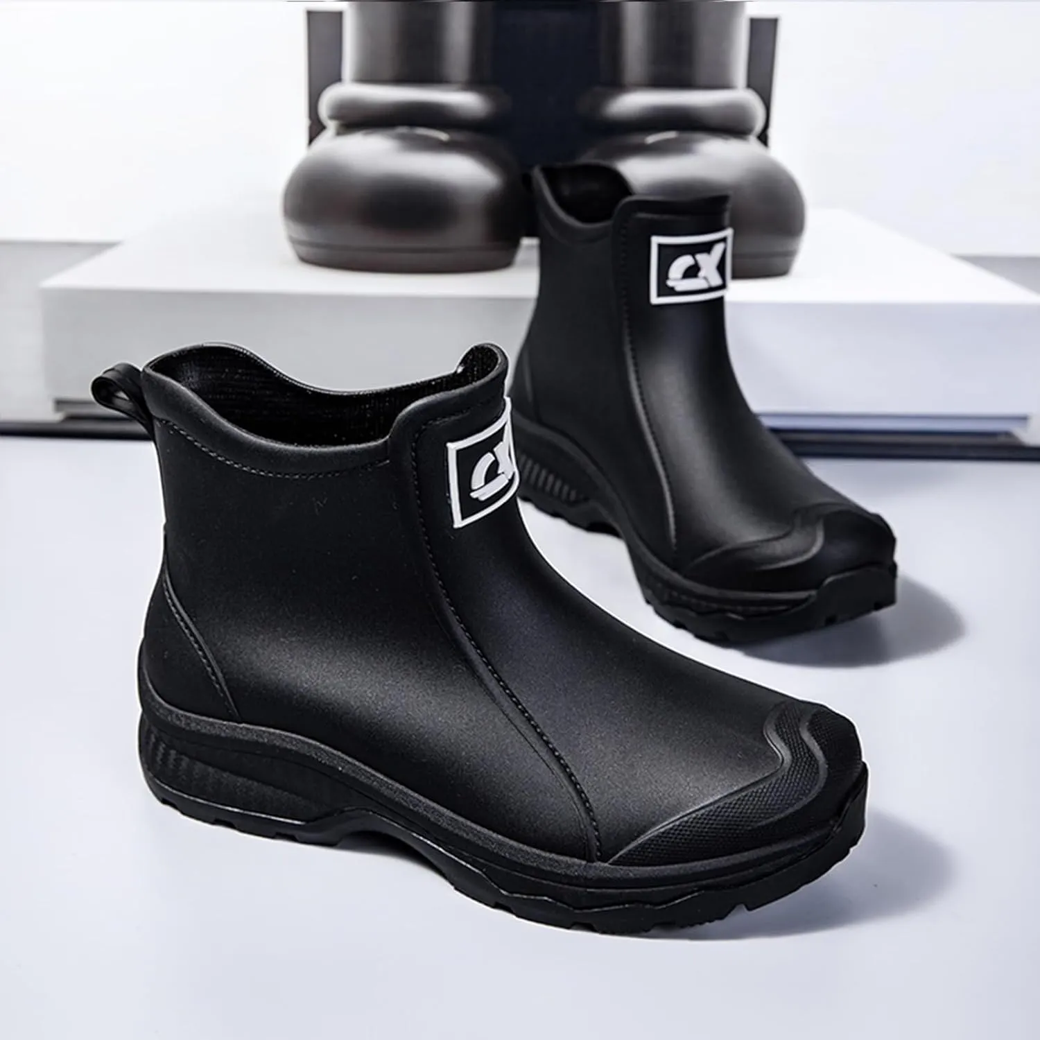 Nutropa Waterproof Short Rain Boots for Men Lightweight Comfortable Garden Shoes Chelsea Ankle Rain Shoes