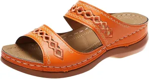 Orthopedic Sandals for Women Comfort Slip On Wide Width Sandals Vintage Arch Support Slides Wedge Shoes Lightweight Summer Flat Walking Shoes Dressy Breathable Flip Flops Footwear
