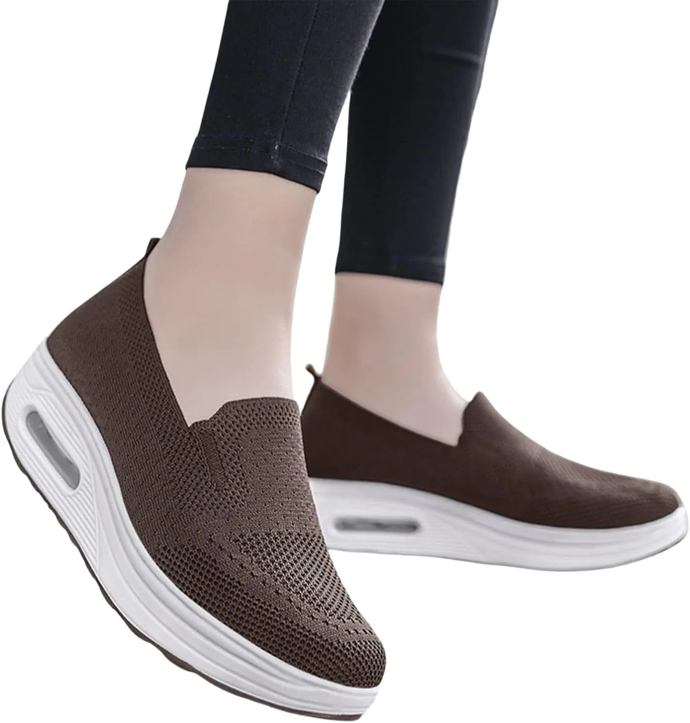 Orthopedic Walking Shoes for Women Casual Diabetic Platform Slip-On Shoe Lightweight Air Cushion Mesh Up Shoe Comfortable Wide Summer Stretch Shoes with Arch Support
