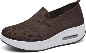 Orthopedic Walking Shoes for Women Casual Diabetic Platform Slip-On Shoe Lightweight Air Cushion Mesh Up Shoe Comfortable Wide Summer Stretch Shoes with Arch Support