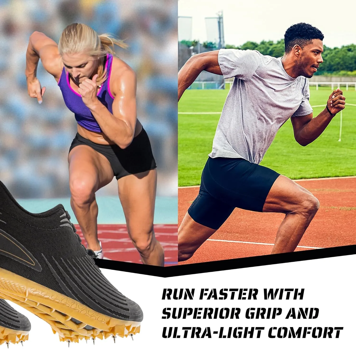 RUNIC Track & Field Shoes for Men, Women & Kids  Pro Running Spikes for Sprint, Race & Training  7 Spikes   Extra Spikes & Wrench (US Men Size)