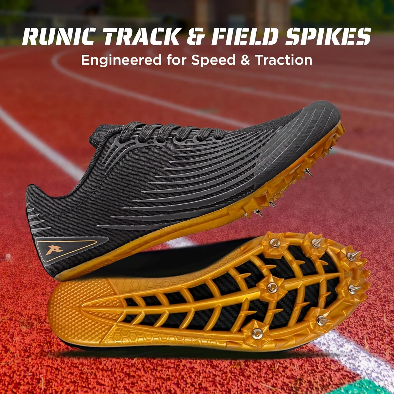 RUNIC Track & Field Shoes for Men, Women & Kids  Pro Running Spikes for Sprint, Race & Training  7 Spikes   Extra Spikes & Wrench (US Men Size)