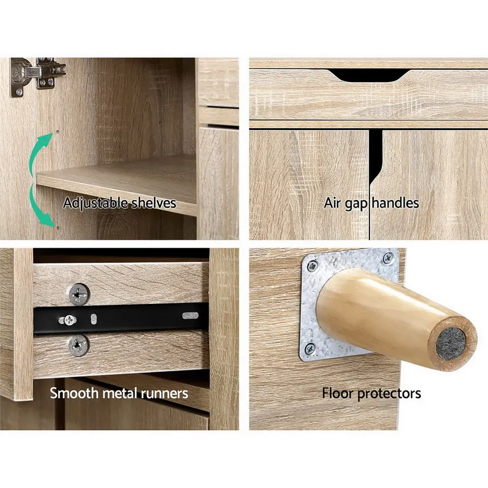 Shoe Cabinet Storage Rack 120cm Organiser Drawer Cupboard - Wood