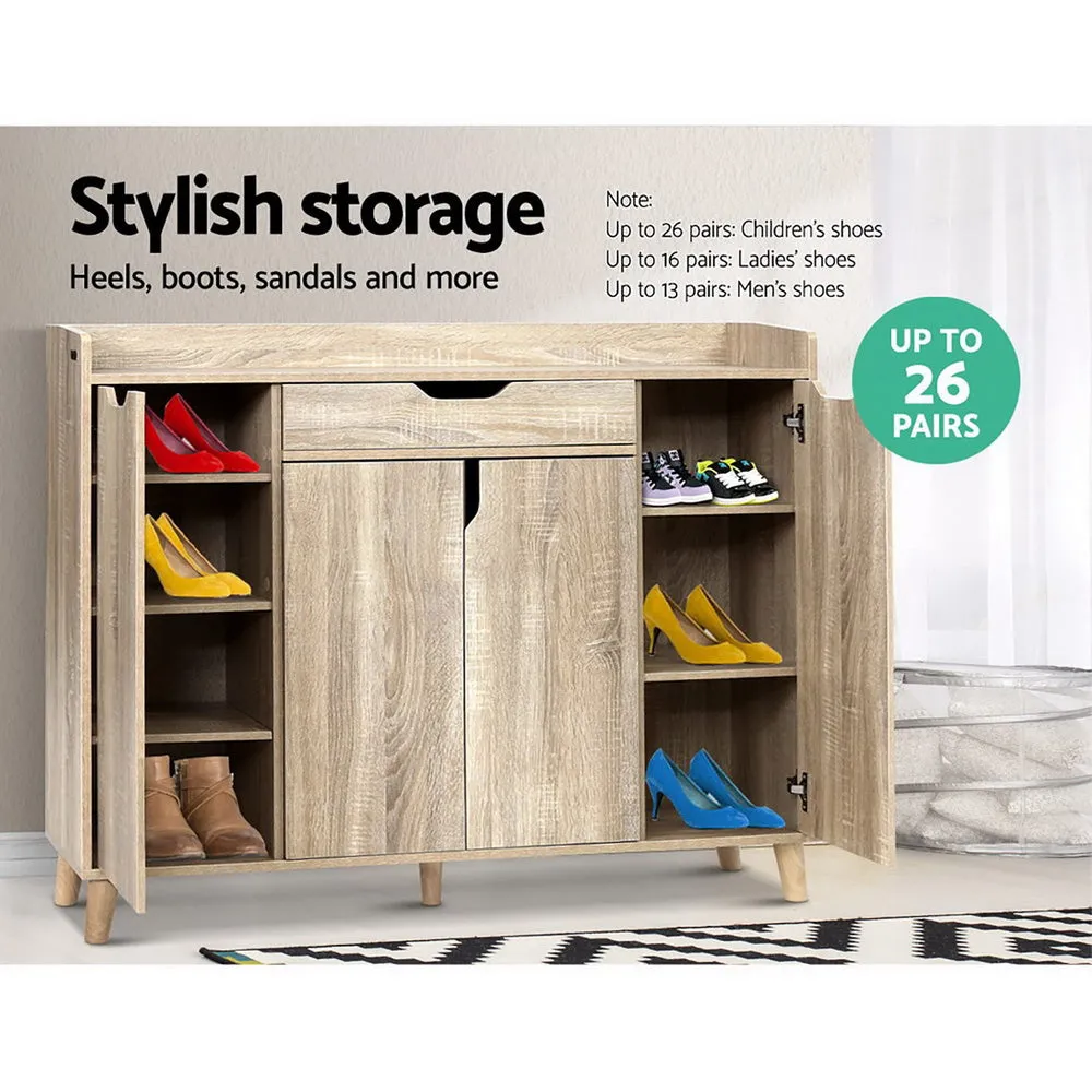 Shoe Cabinet Storage Rack 120cm Organiser Drawer Cupboard - Wood