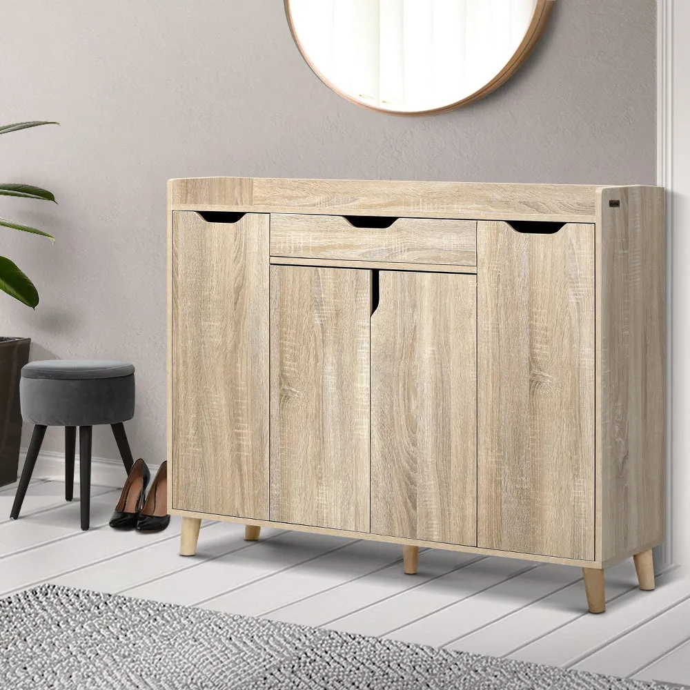 Shoe Cabinet Storage Rack 120cm Organiser Drawer Cupboard - Wood
